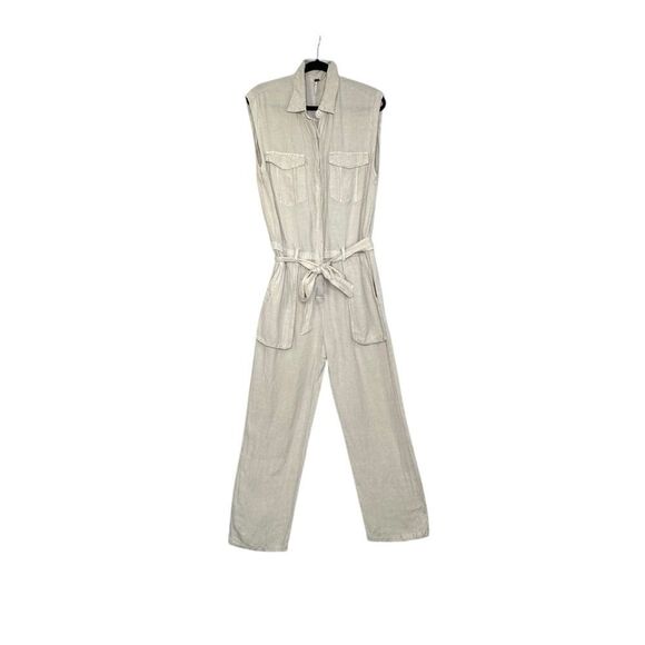 Young Fabulous and Broke Cuba Linen Blend Jumpsuit  in Tan |Size M - Picture 2 of 10